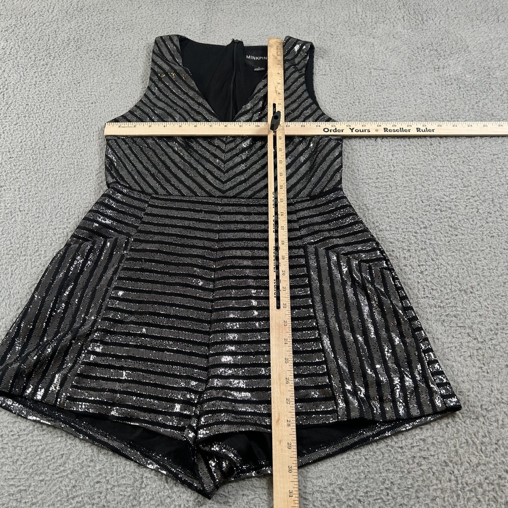 MINKPINK Romper Womens Large Black Metallic Striped Sleeveless Party IM15F2061 - Picture 8 of 16